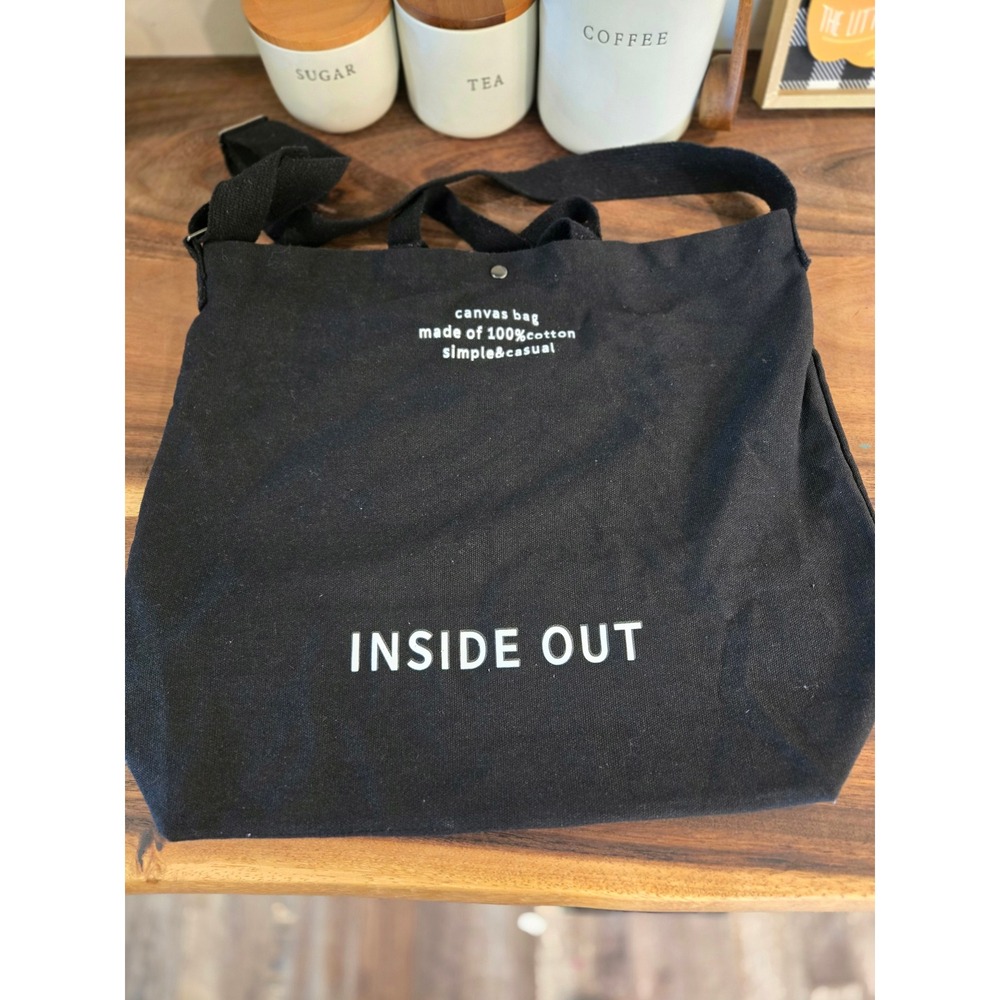 Black Canvas Crossbody Tote Bag Inside Out Graphic Cotton Messenger Bag